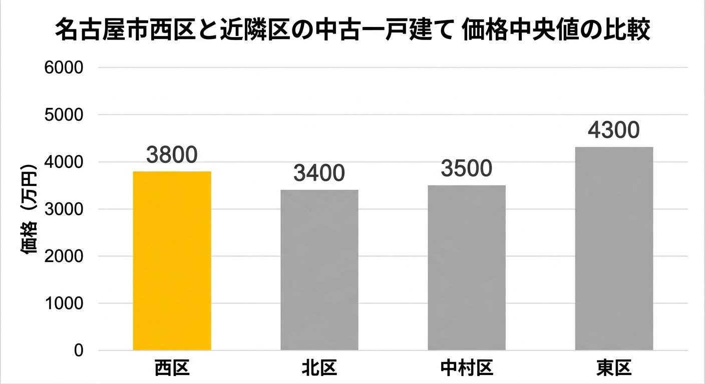 近隣区の中古一戸建て中央値の比較(2024年)