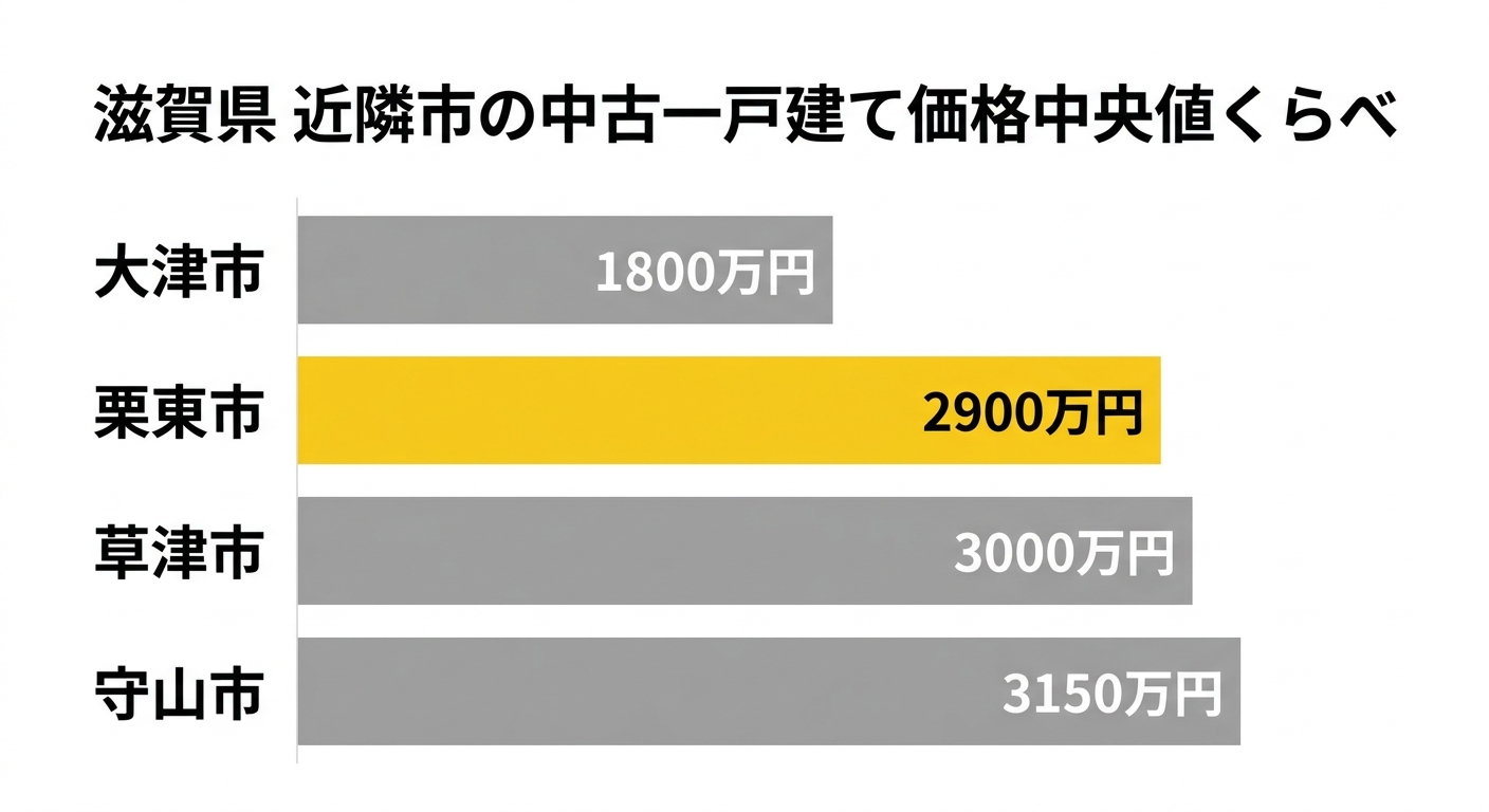 滋賀県 近隣市の中古一戸建て価格中央値くらべ