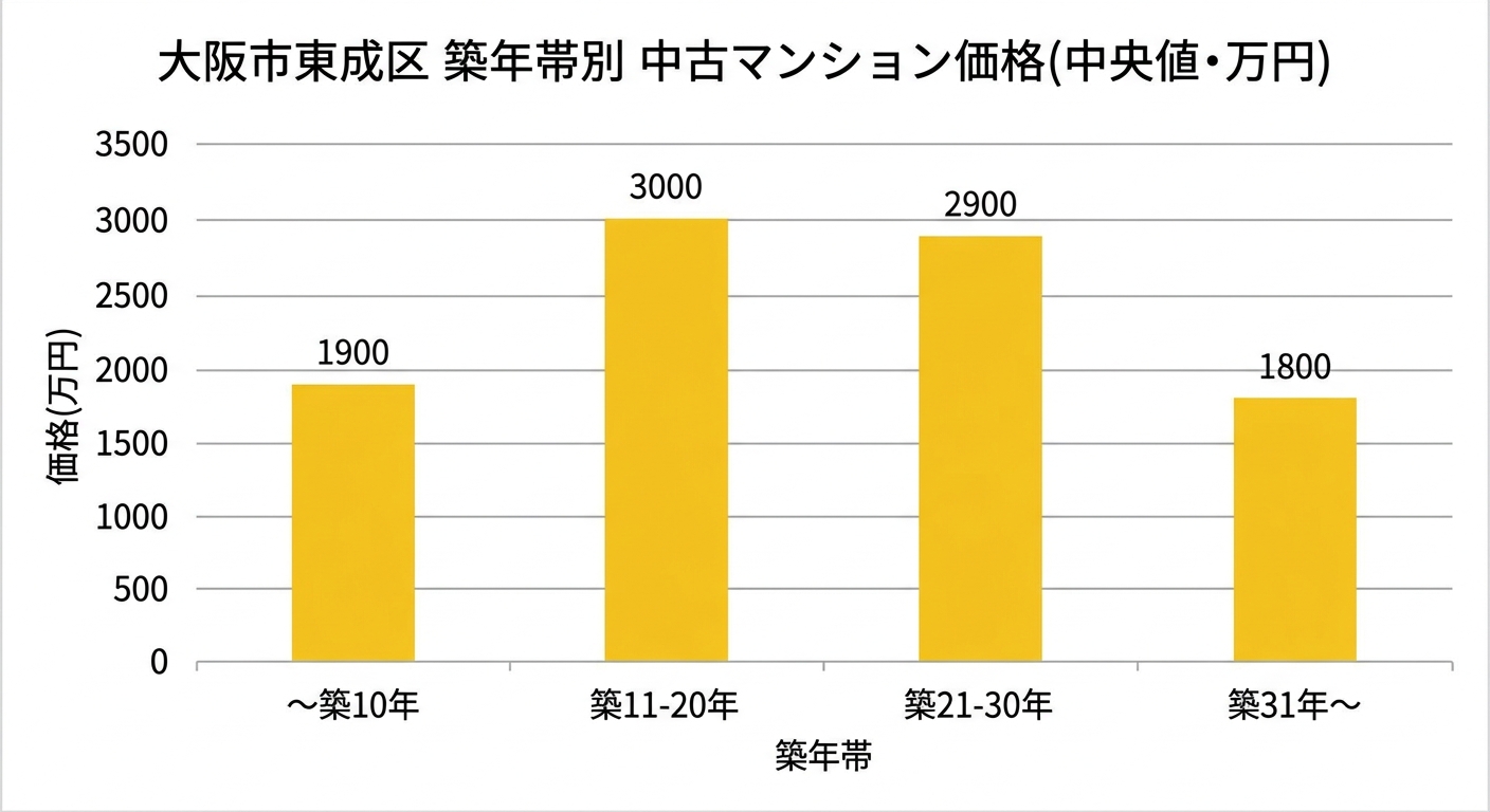 大阪市東成区の築年帯別中古マンション価格(中央値)