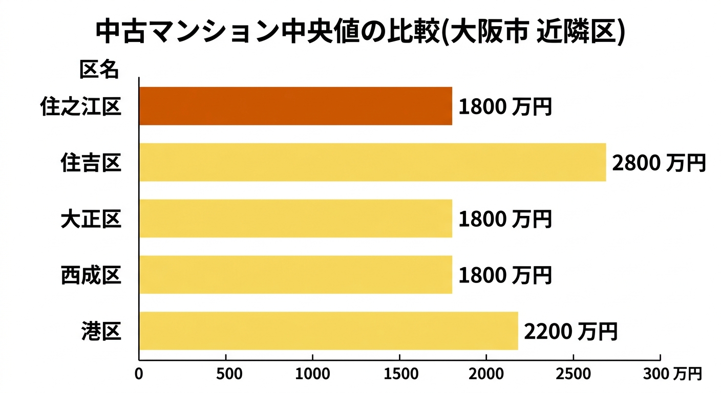 中古マンション中央値の比較(大阪市 近隣区)