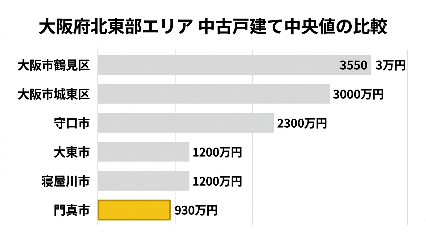大阪府北東部エリア・中古戸建て中央値の比較