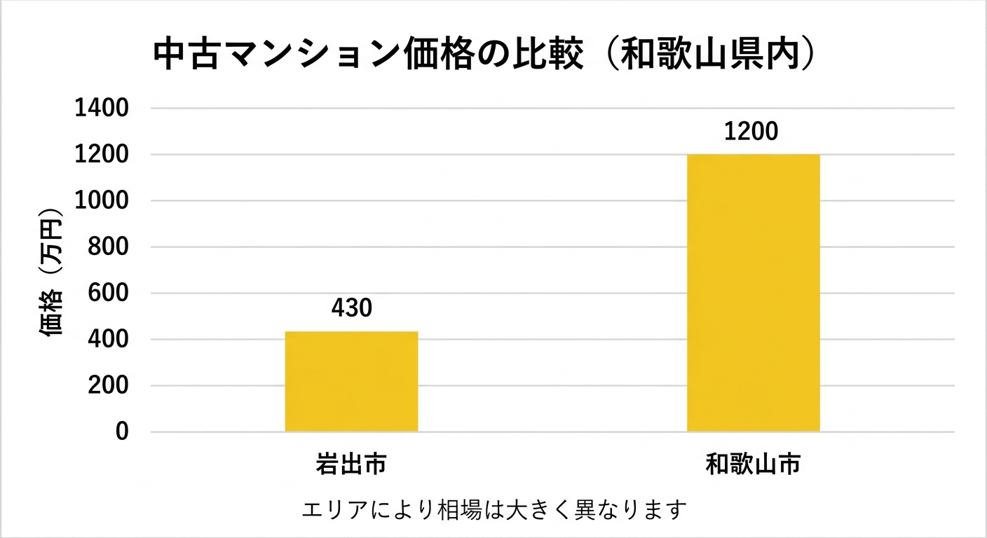 和歌山県内の中古マンション中央値の比較(岩出市・和歌山市)
