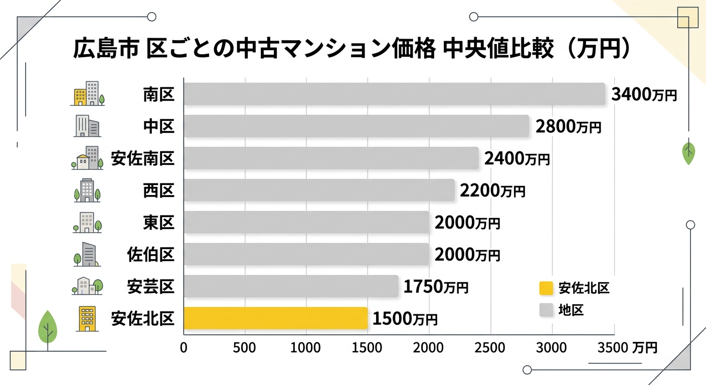 広島市8区の中古マンション中央値の比較