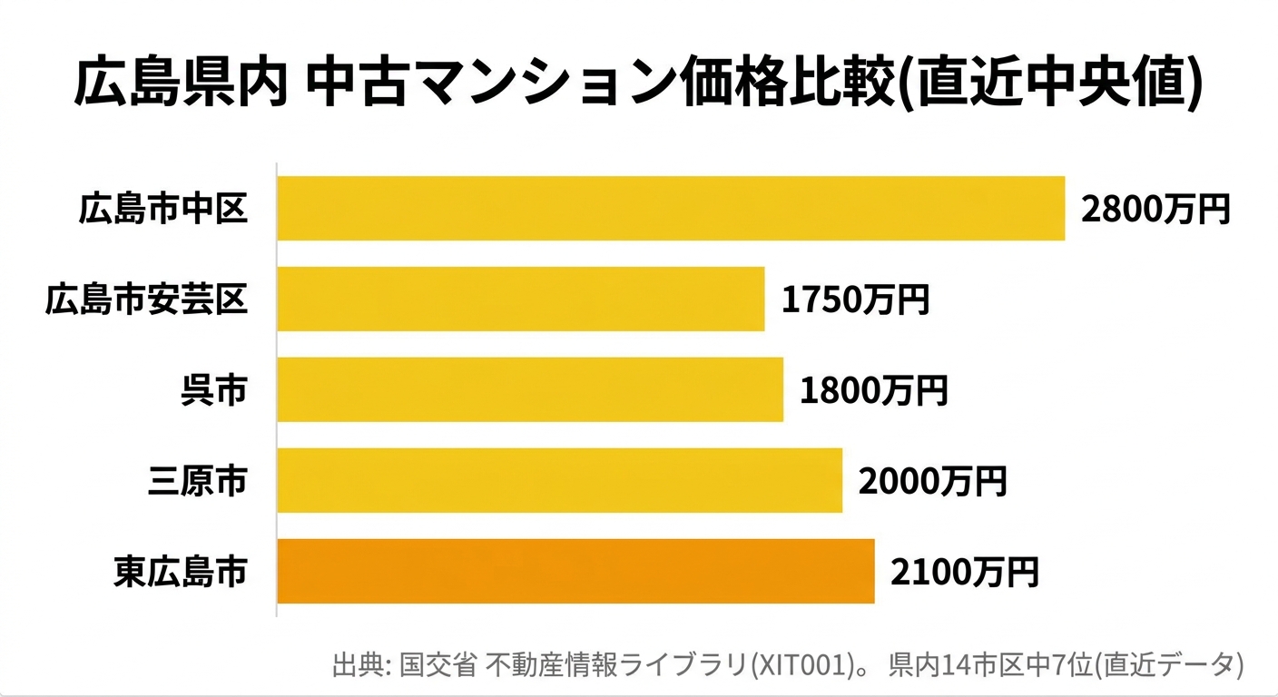 広島県内 中古マンション価格比較(直近中央値)
