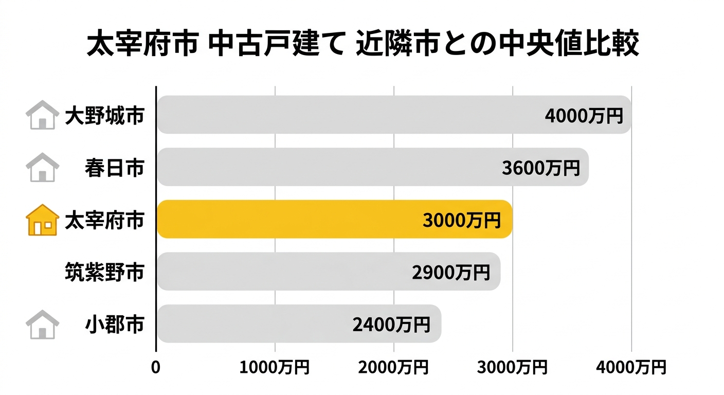 中古戸建て成約価格の中央値比較(2024年・福岡県内近隣市)