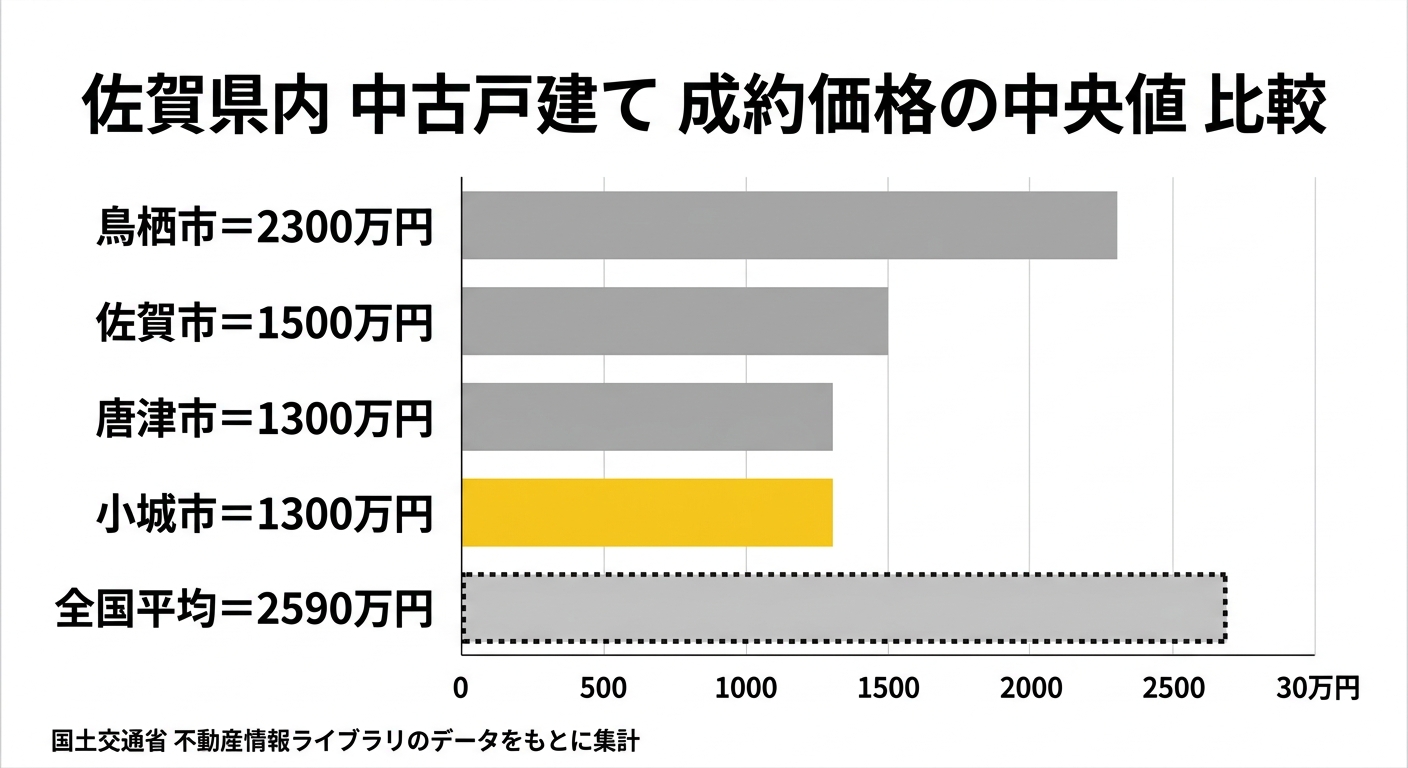 佐賀県内 中古戸建て成約価格の中央値の比較
