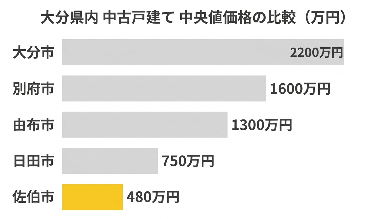 大分県内の中古戸建て中央値の比較